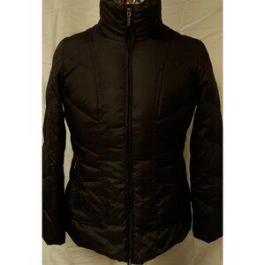 London Fog Womens Teens Small Brown Full Zip Mock Neck Quilted Puffer Down Coat